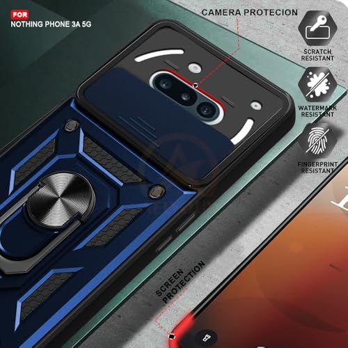 Image of Armor Bumper Back Cover Case for Nothing Phone 3A 5G Rotating Camera Cover, Ring Holder & Kickstand | Heavy Duty & 360 Degree Protection Nothing Phone 3A 5G Back Cover (Blue)