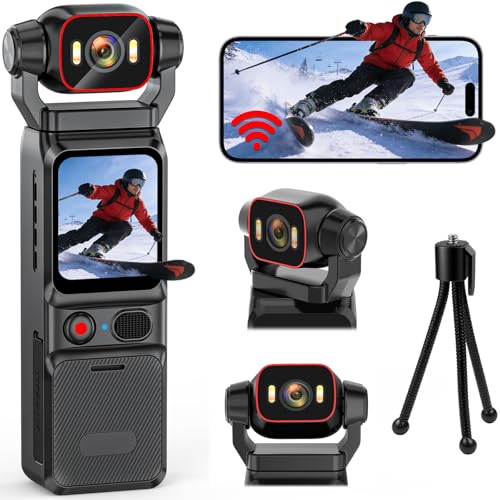 Pudet Luo Camara Deportiva 4K, Estabilización de 6 Ejes Videocamara 360, Pantalla de Vista Previa WiFi en Vivo Camara Video Estabilizador para Ciclismo, Vlogging, Viajes y Deportes al Aire Libre