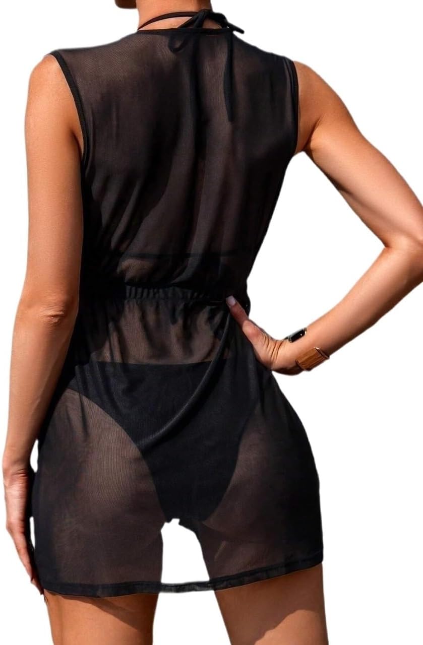 Summer Beach Women's Sleeveless Mesh Cover Up Dress cover ups for swimwear