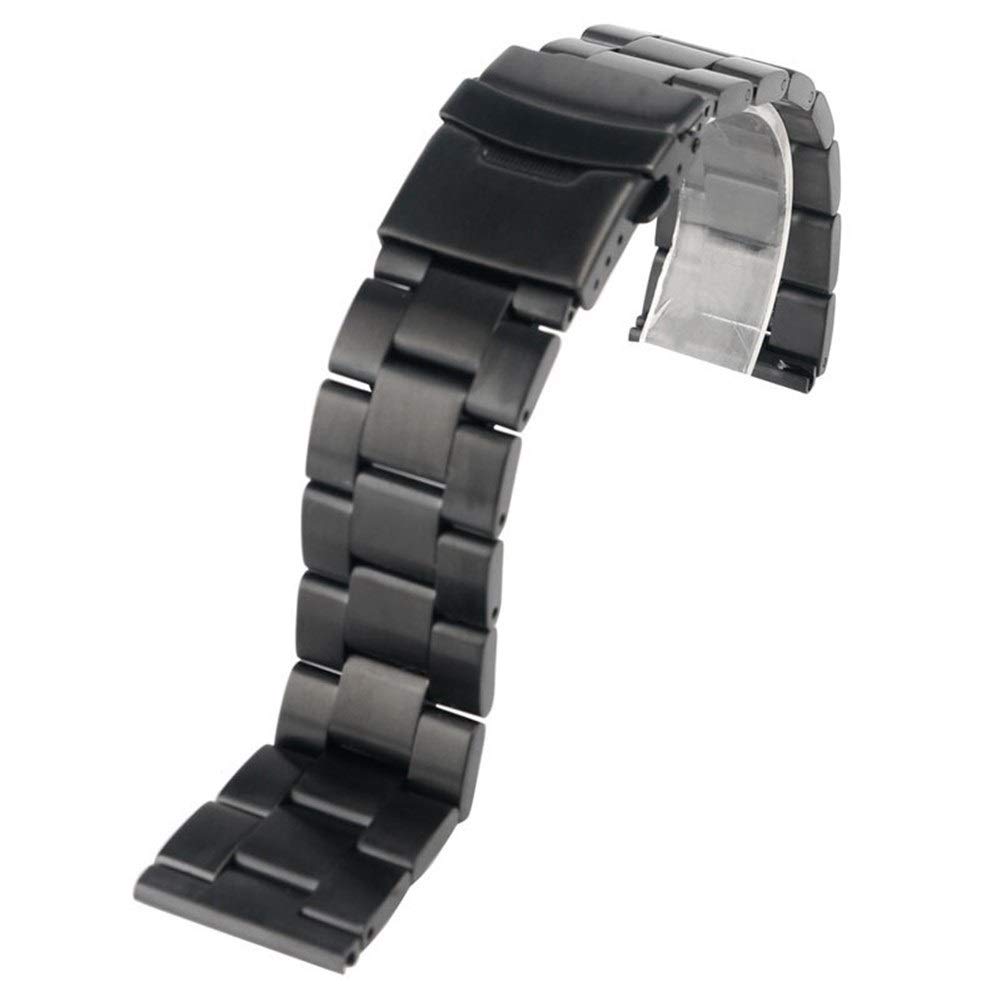 20mm 22mm Męski pasek do zegarka Klasyczny czarny metalowy stalowy składany zapięcie z bezpiecznym wymiennym paskiem do zegarka + 2 drążki sprężynowe (jeden kolor 20mm)