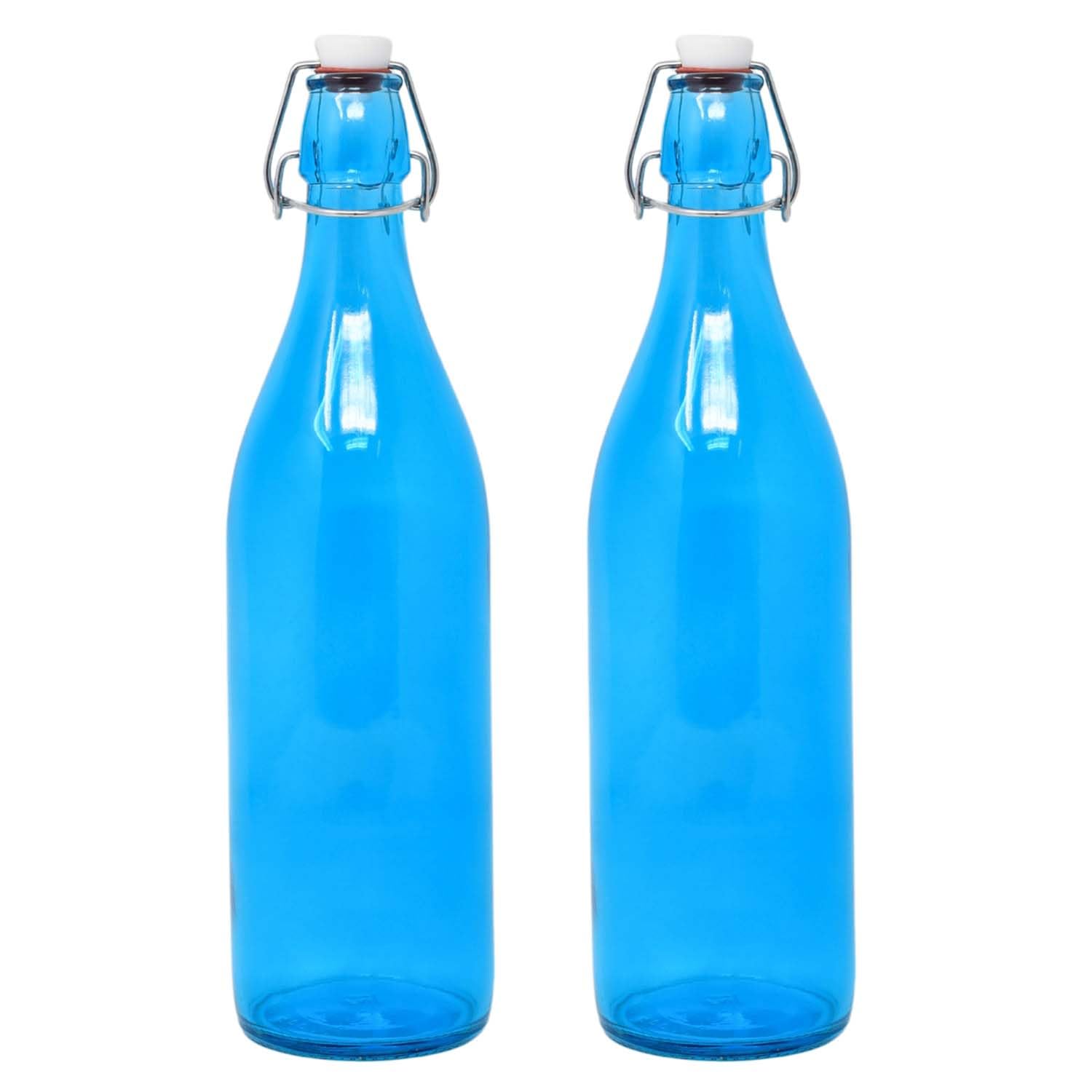 UNIQUE HOME LIVING Glass Water Bottles, 1 Litre Water Juice Beverage Container, BPA-Free Leakproof Reusable Drinking Bottle with Clip Top Lid - Set of 2