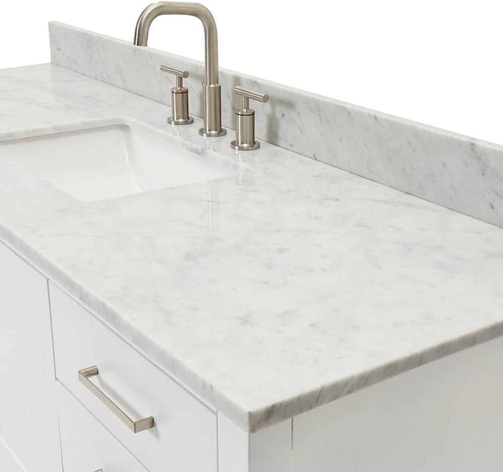 ARIEL Magnolia 61 in. Rectangle Sink Vanity with 0.75 in. Carrara White Marble Countertop in White