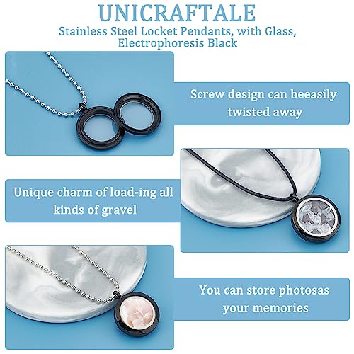 UNICRAFTALE 3pc 3 Size Memory Locket Pendants Glass Photo Charms Round Floating Lockets Black 304 Stainless Steel Pendants Picture Frame Bouquet Charms for Necklace Jewelry Making - Image 4