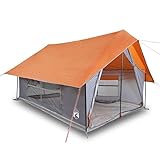 Tienda de campaña para 5 personas – Tienda de campaña impermeable gris y naranja con revestimiento de poliuretano de poliéster 185T – Ideal para excursiones familiares y aventuras al aire libre