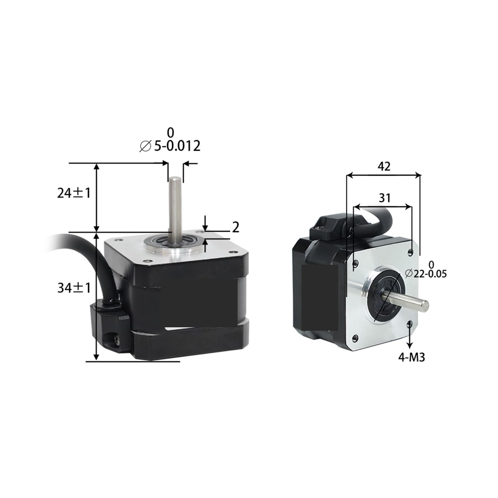 Motor impermeable Nema17 de 1,3 A y 28 N.CM, 17HS3401S-FS, 4401S-FS y 8401S-FS, IP68, 3D, 12 V(17HS4401S-FS)
