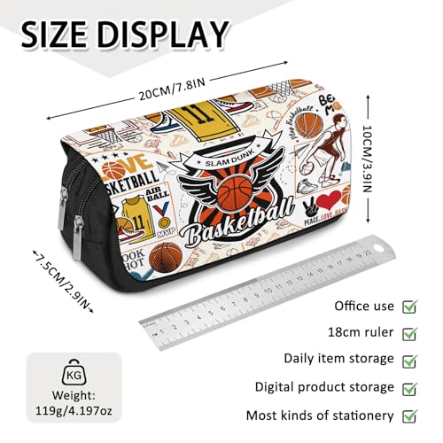 Image of Basketball Pencil Case for Boys & Girls - Sports Themed Pouch with Hoop & Ball Design, Large Capacity Zippered Pen Bag, Flip Top School Supplies for Students, Back to School Stationery Organizer