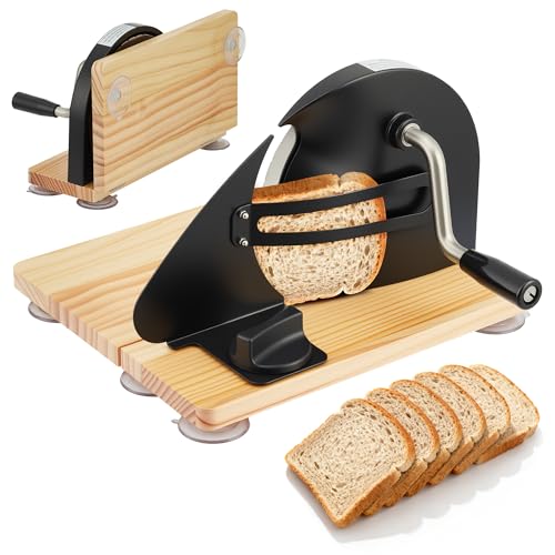Garvee Upgade Foldable Manual Bread Slicer,Hand Crank, Collapsible Wood Board & Metal Bread Guide, Adjustable Thickness Bread Cutter for Even Slices,C