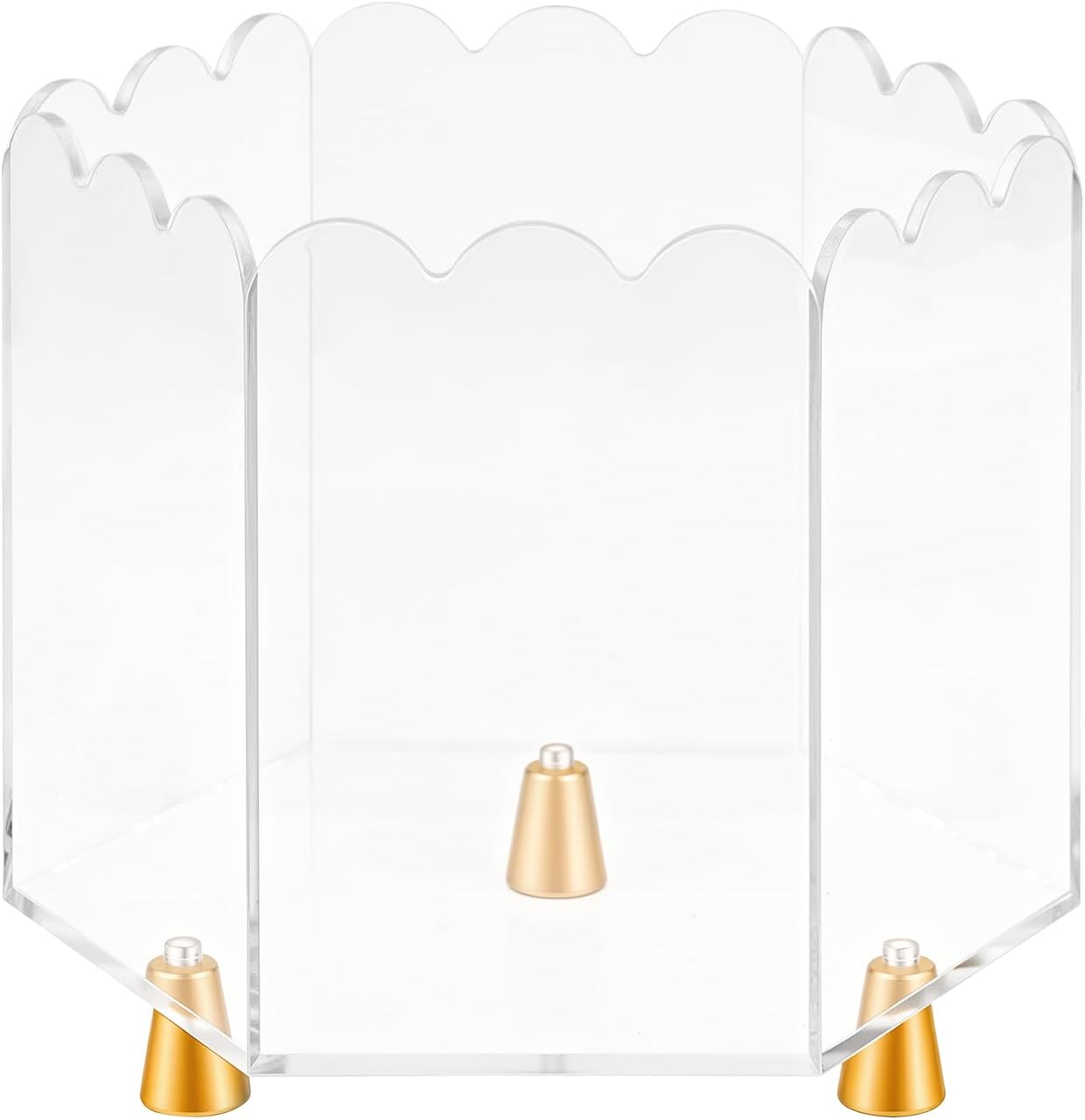 Acrylic Coffee Pod Holder, 3.5mm Thick Scalloped Edge, Modern Coffee Pod Organizer with Gold Metal Feet Accents, Large Capacity Hexagonal Storage for Kitchen Countertop,Office Desktop