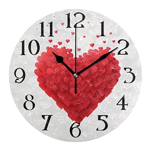 Styrofoam Heart Wall Clock 9.5 Inch Non-Ticking Silent Clocks Red Hearts Round Bathroom Clock Battery Operated Quartz Analog Decorative Desk Clock for Living Room