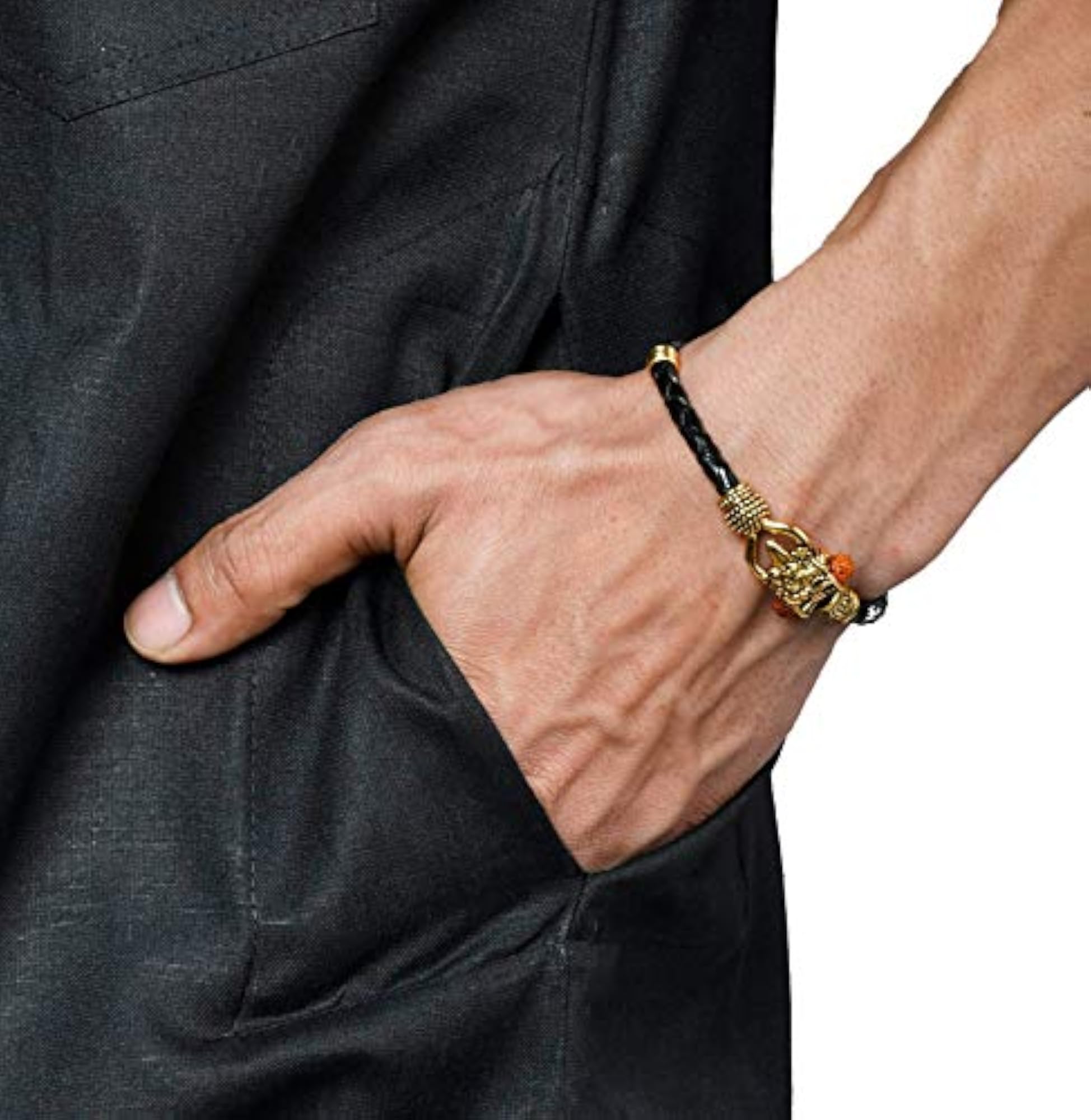 Rudraksha Om Trishul Damroo Brass Kada for Men