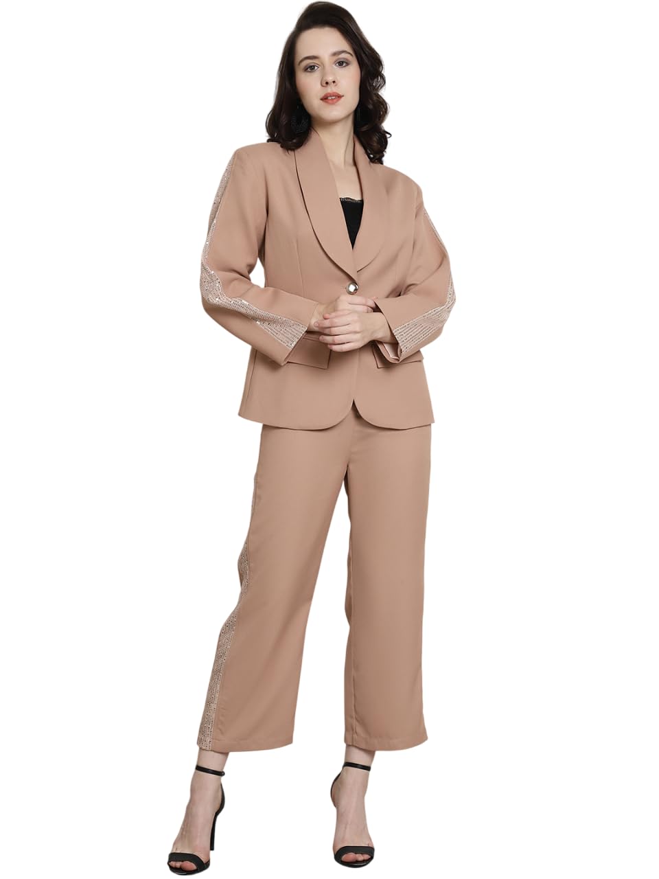 Stylish Womens Polyester Solid Long Sleeves Shawl Neck Regular Fit Co-ord Set | Lightweight & Breathable Fabric | Blazer & Trouser Set-image-46