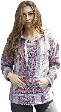 Mexican Baja Hoodie Sweater Jerga Pullover Pink, Charcoal, Gray Unisex
