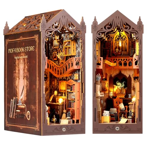 Foyucool DIY Book Nook, Casa Miniatura con LED per Libreria, Puzzle 3D in Legno DIY per Adulti, Kit di Modellismo Creativo, Compleanni e Natale, Libro Magico​