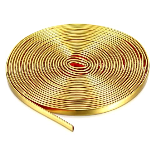 Gjinxi Gold Trim Peel and Stick, Self-Adhesive Molding Trim Matte Gold Strip Tape Decorative Strip for Tile, Wall, Mirror, Ceiling, Furniture Cabinet (196.8"L x 0.4"W)