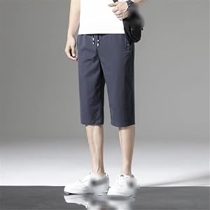 Elastic Drawcord Waist Shorts Quick Drying Sports Mens Ice Silk Pants