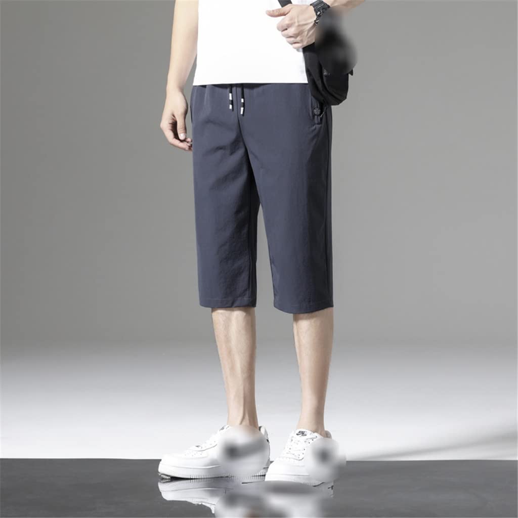 Elastic Drawcord Waist Shorts Quick Drying Sports Mens Ice Silk Pants