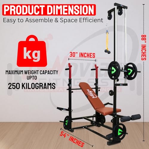 Image of 20 in 1 Home Gym Bench Pro with 20KG Rubber Weight Plates Combo Kit, 3ft Curl Rod, 5Ft Straight Bar, 2 Dumbbells Rod, Gripper & Gloves, Full Body Workout Set, Ultimate Strength Kit, Home workout setup