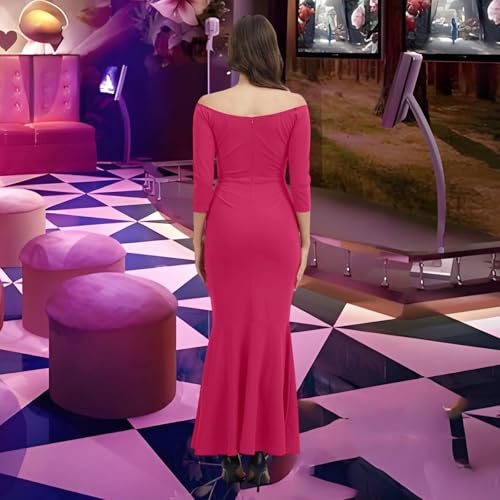 Image of Women's Elegant Formal Mermaid Maxi Dress Off Shoulder Long Sleeve Wedding Split Evening Gown Prom Cocktail Party Dresses