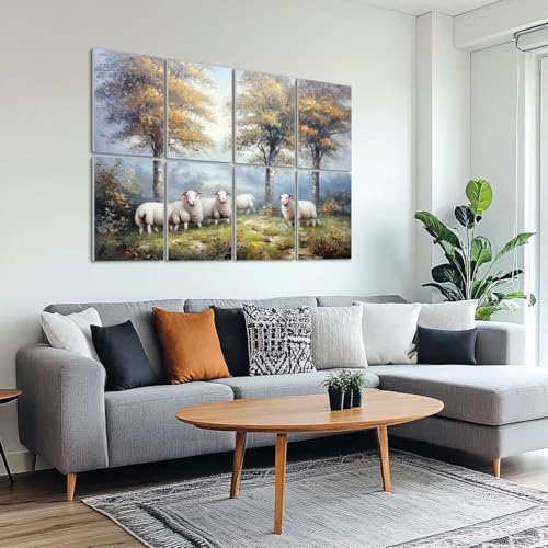 8 Paneles Acústicos Artísticos Absorbentes de Sonido, Vintage con Diseño de Ovejas y Árboles en Estilo Granero, Autoadhesivos, para Estudios de Grabación y Oficina 48"x32" miniatura 6