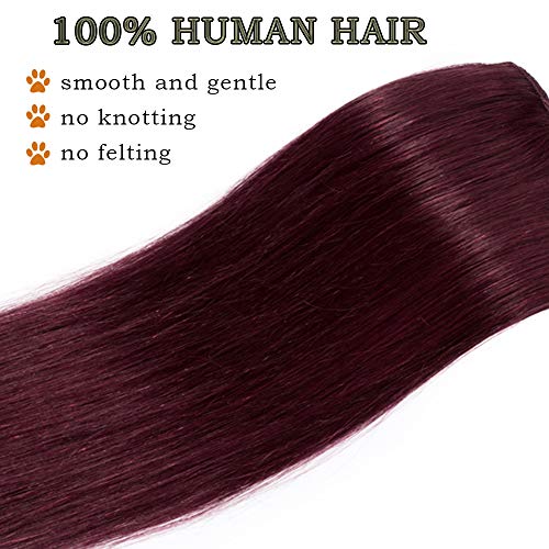 10 inch Real Hair Clip in Hair Extensions 100% Remy, #99J Wine Red - Image 2