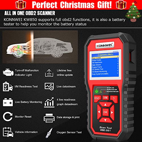 KONNWEI KW850 Professional OBD2 Scanner Auto Code Reader Diagnostic Check Engine Light Scan Tool for OBD II Cars After 1996(Original) - Thumbnail 2