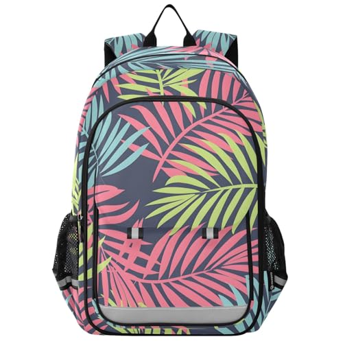 senya Neon Tropical Palm Leaves Backpack Water-Resistant Bag Lightweight Bookbags with Reflective Strip
