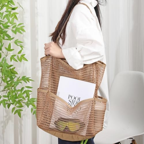 Mesh Beach Tote Bag for Women with Mini Pocket Foldable Pool Bag for Beach Vacation Swimming Travel Essentials2