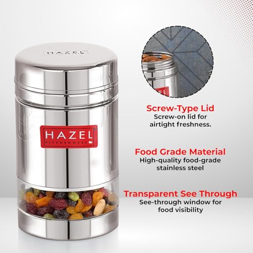 Image of HAZEL Stainless Steel See Through Transparent Container | Kitchen Air Tight Storage Dabba Containers Set of 6, 600 ML