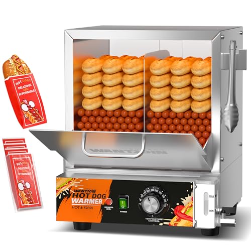 Comparison: Best Hot Dog Steamer 10 WantJoin Hot Dog Steamer Machine - 28.8QT Commercial Electric Hotdog Machine with Bun Warmer Tempered Glass Stainless Steel Steamer Machine for 160-175 Sausages and 30-40 Buns