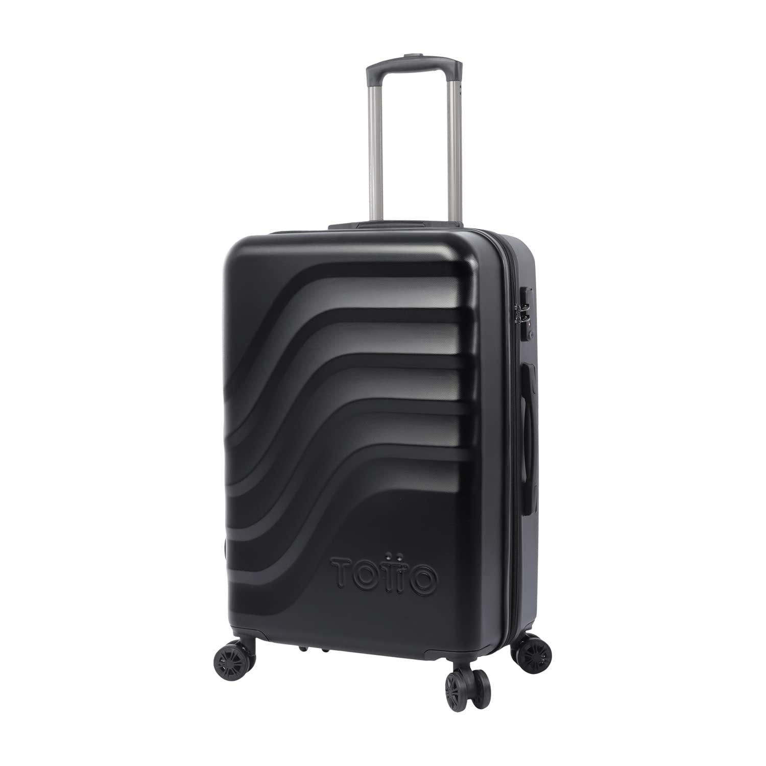 TOTTO - Maleta Rígida Mediana, Modelo Bazy+, 43.5 x 69 x 26 cm, Capacidad 64 L, Expandible, Alta Resistencia a Impactos, Ruedas 360º, Manija Telescópica, Correas Internas, Candado TSA, Color Negro