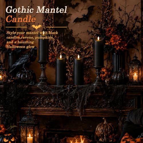 Image of Homemory Halloween Black Waterproof LED Candles with Remote Timer, Set of 2