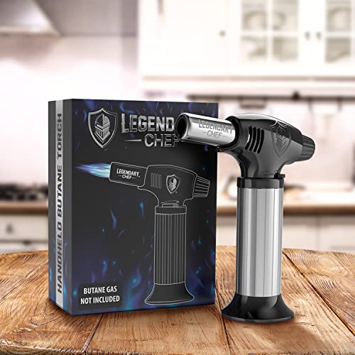 Culinary Cooking Torch - Kitchen Food Torch for Creme Brulee, Baking, Desserts and Searing- Lighter, Blow Torch with Lock and Adjustable Flame (Butane Gas Not Included) Black
