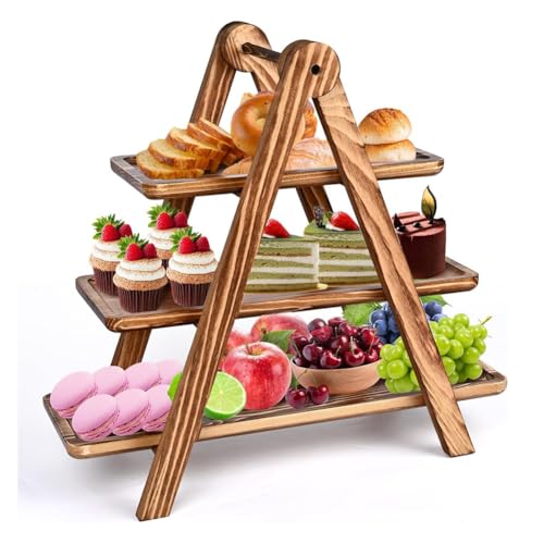 AWAOVV 3 Tier Serving Tray, Wooden Tiered Cake Stand, Removable Serving Platter, Display Stand, Three Tiered Ladder Cake Stand for Buffets, Cake, Snack, Fruit, Dessert, Party Supplies
