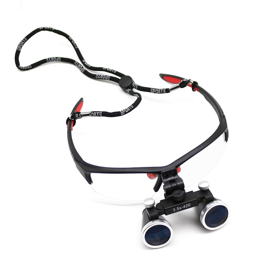 Surgical Binocular Loupes 3.5X 420Mm Working Distance Optical Dental Magnifying Glass with LED Head Light Lamp Headband Magnifier,Black