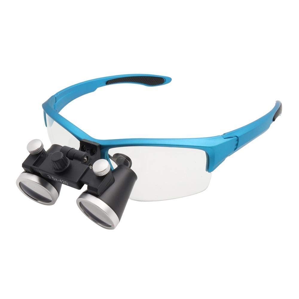 Lupa de reparación montada en la Cabeza 2,5X/3,5X420 mm Lupa de Laboratorio Lupa Binocular de Aumento Lupa de Lectura/observación/reparación (3,5 x 420 mm Azul) (2,5 x 420 mm Plata)