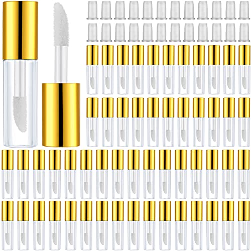 100 Pieces 1.2 ml Clear Mini Lip Gloss Tube Refillable Empty Lip Balm Gloss Containers Bottles Transparent Mini Lipstick Containers for Women Girls DIY Makeup (Gold)