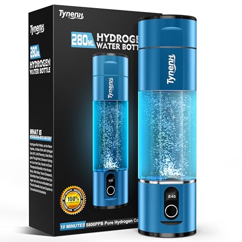 Portable Hydrogen Water Bottle Generator: 280ML Water lonizer Machine with 5800PPB+,SPE/PEM Technology,5/10min,Rechargeable Aquahealth Hydrogen Water,for Travel,Office Fitness Drinking(Blue)