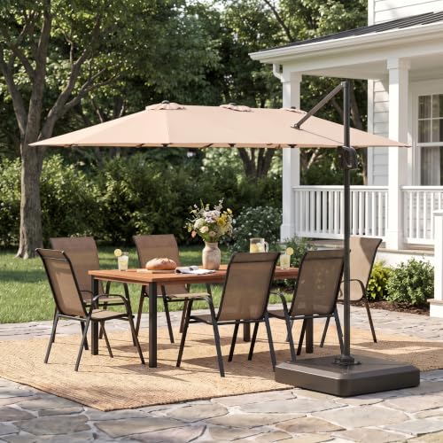 Image of VICLLAX 8 Pieces Patio Dining Set w /Umbrella, Table & Stackable Chairs
