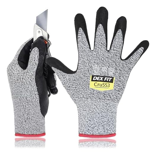 DEX FIT Level 5 Cut Resistant Gloves Cru553, 3D Comfort Stretch Fit, Power Grip Foam Nitrile, Smart Touch, Durable Thin & Lightweight, Machine Washable, Grey Large 1 Pair