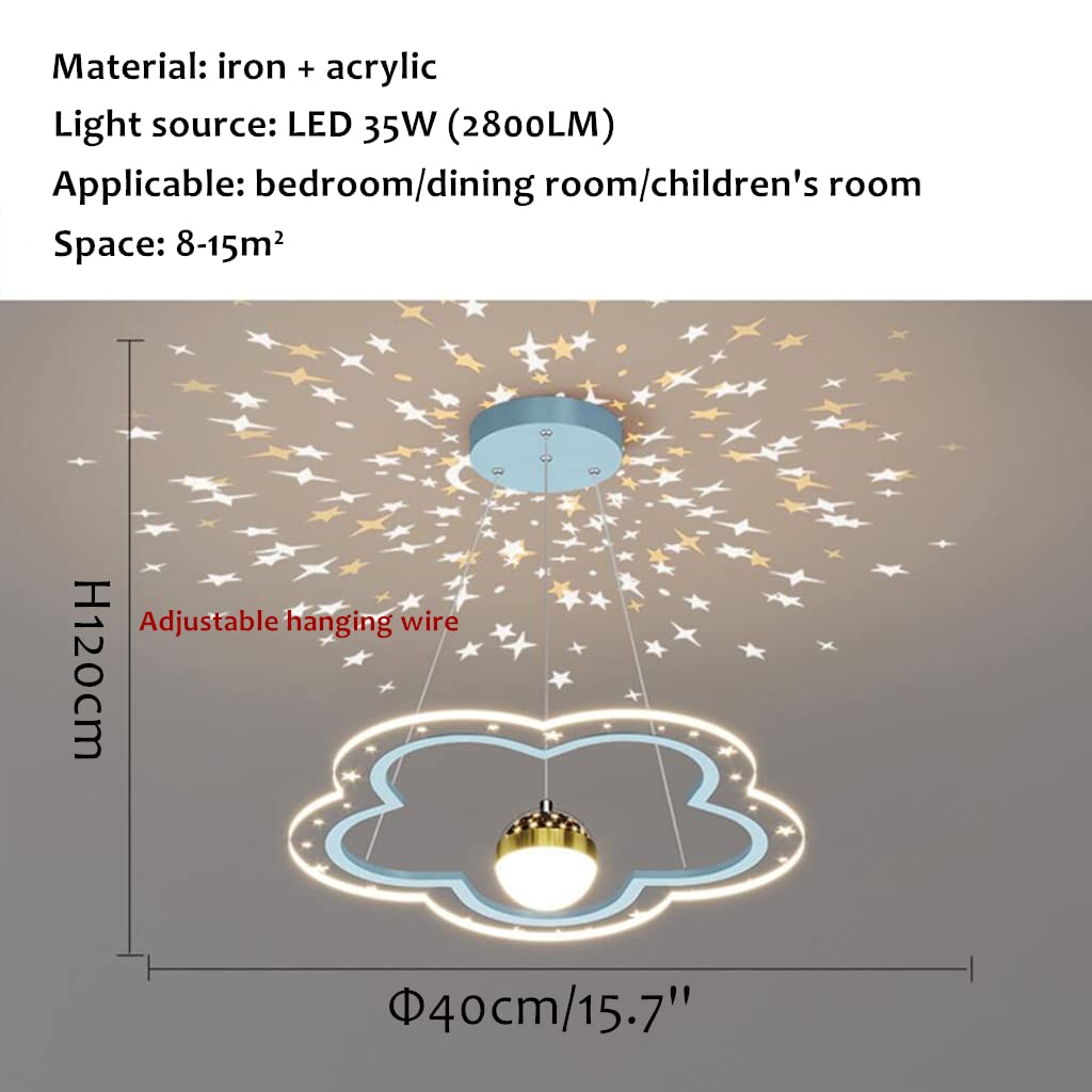 LED gwiaździste niebo żyrandol kwiat projekt pokój dziecięcy lampa wisząca ściemnialna jadalnia lampa wisząca chłopiec dziewczynka lampy stołowe wisiorek oświetlenie wewnętrzne, niebieski, 40 cm