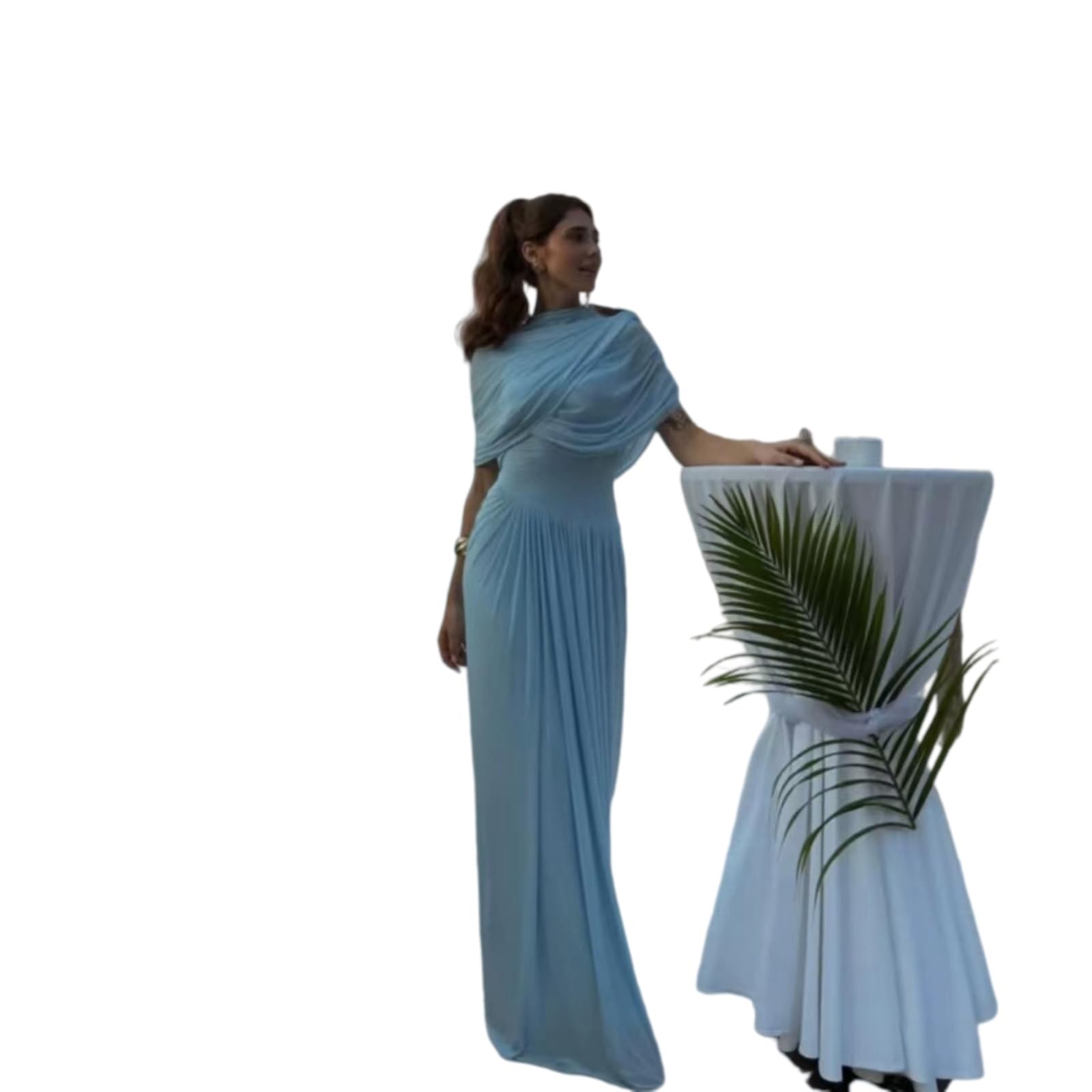 Vestito Abito da Donna Bodycon Mesh Maxi - Lungo Blu Sofisticato per Matrimoni, Cocktail E Eventi Serali-Second Blue-m