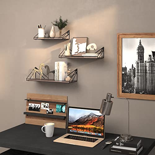 Eympeu Floating Shelves Set Of 3, Rustic Wall Shelf With Bar Triangle Bracket For Wall Mounted Hanging, Bathroom, Kitchen, Bedroom, Living Room, Plant #TOP4