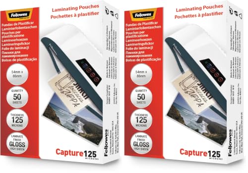 Image of Fellowes Capture 54x86mm 125 Micron Glossy Laminating Pouches (Pack of 200)