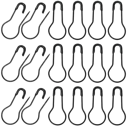 SHRJ 1000pcs Metal Safety Pins, Bulb Gourd Pins, 0.9” Clothing Tag Pin Calabash Pin Pear Shaped Bead Needle Pins for Crafts Clothes Crafting Knitting Sewing Making Accessories (Black)