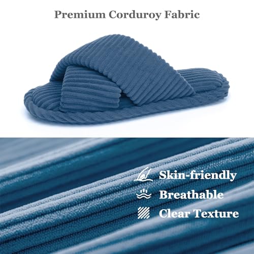 Image of GOEWY Slippers for Women Memory Foam House Bedroom Corduroy Crossbands Open Toe Slides Sandals Shoes Comfy Trendy Gift for womens Anti-Skid sole