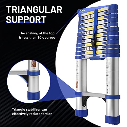 Boweiti Telescoping Ladder, 15.5Ft Portable Aluminum Collapsible Ladder W/2 Triangle Stabilizers, Lightweight Rv Compact Ladder, Telescopic Extension Ladder For Home, Outdoor, 330Lbs Capacity (Blue) #TOP2