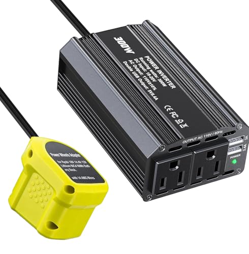 Image of 300W Power Inverter for Ryobi 18V Battery DC 18V to AC 110V 120V Battery Inverter Portable Power Station Generator with 2 AC Outlet & 2 USB Ports for Car