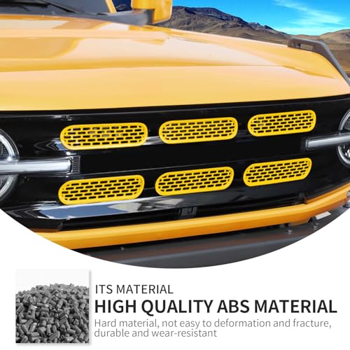 Image of Linskip Oval Grille Inserts Fit for 2021-2025 Ford Bronco, Front Mesh Grille Cover for Bronco Exterior Accessories, Enhancing Vehicle Front Appearance(yellow)