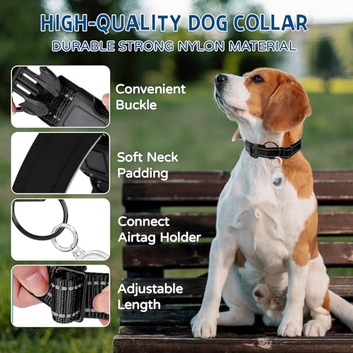 Ledeak Tactical Dog Collar, Reflective Adjustable Dog Collar with Transparent Waterproof AirTag Holder Protective Case - Image 2