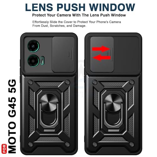 Image of Luxe Back Cover for Motorola G34 5G / Motorola G45 5G | D10 Tough Armor | Sliding Camera Shield | 360 Protection | Kickstand Ring Holder | Military-Grade Shockproof Bumper